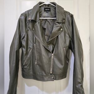 Zenana Outfitters Olive Faux Leather Biker Jacket